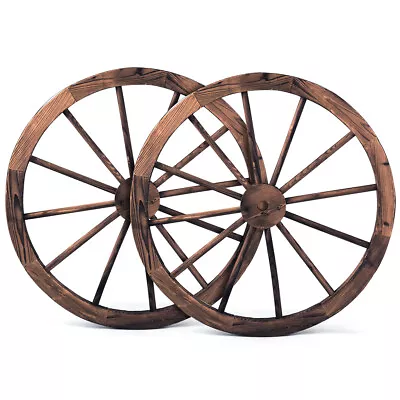 Giantex 2Pcs Large Wagon Wheels Fir Wood Garden Vintage  Decor Ornaments 76cm • $999