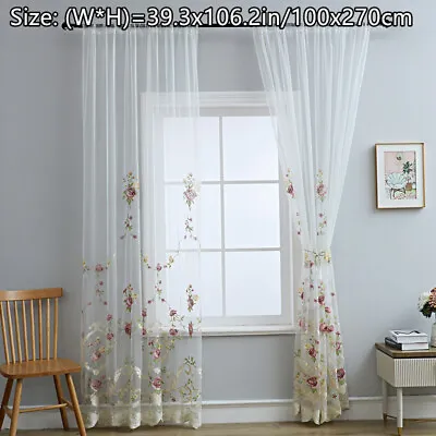 Mesh Tulle Voile Curtain Drape Fabric Embroidery Floral Sheer Living Room 1M • $21.97
