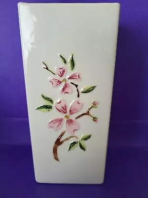 Vintage MCM Square Vase White Ceramic Embossed Dogwood Flowers Signed M. Birth • $16.99