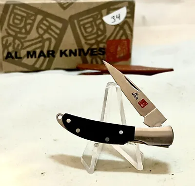 Al Mar Moki Japan Lockback Knife With Box And Leather Sheath • $225