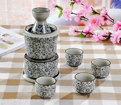 6 Piece Japanese Traditional Style Sake Set With Matching Candle Warming Base • $69.95