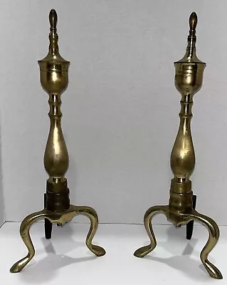 Vintage Brass Fireplace Andirons Firedogs Pair Set 18  Tall • $61.75