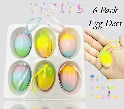 6 Colorful Painted Easter Eggs Decs Hanging Ornaments For DIY Crafts Home Decor • £5.45