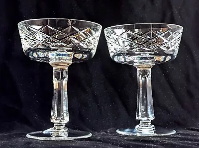 Pair Vintage Heavy Waterford Crystal Champagne Coupes Saucers Glasses X2 • £45