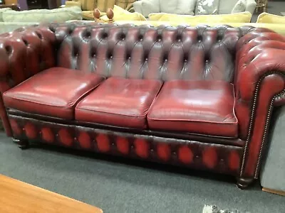 Chesterfield Sofa Oxblood Leather Burgundy Couch 3 Seater Z375 • £175