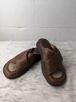 Born Men's Classic Brown Leather Chunky Y2K Slides Sandals Sz 9 • $24