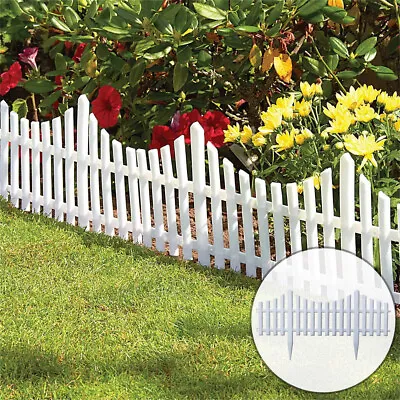 4 White Wooden Effect Lawn Border Edge Garden Edging Picket Fencing Set Stone • £7.99