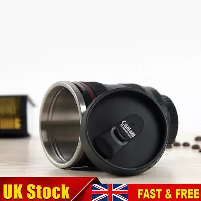 Camera Lens Shape Coffee Tea Mug With Lid Stainless Steel Flasks Thermal • £9.49