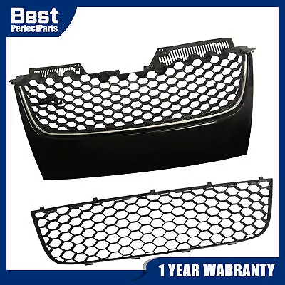 For 06-09 VW Mk5 Jetta/Gli/Gti Upper&lower Hex Mesh Gril - Black W/ Chrome Trim • $64.68