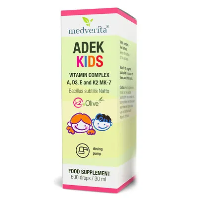 MEDVERITA ADEK KIDS Natural Vitamin D3 K2 MK-7 A E – 600 Drops -30 Ml • £12.99