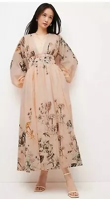 Karen Millen Rui Jiang Floral Flower Pink Long Cut Out Elastic Wedding Dress 6 • £85