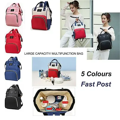 Large Mummy Baby Nappy Diaper Bag Backpack Mom Changing Travel Bag Multi Use • £9.48
