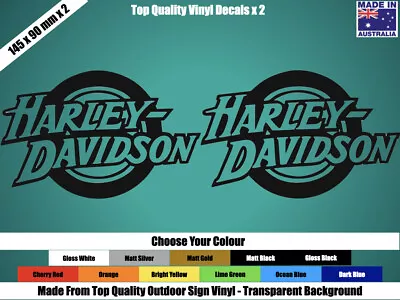 HARLEY DAVIDSON DECALS STICKERS X 2 - MOTOR BIKE CHOPPER - CHOOSE YOUR COLOUR • $9.95