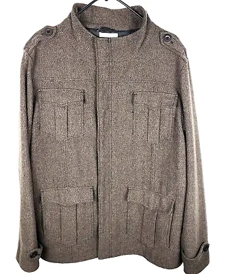 BKE Buckle Wool Blend Military Field Jacket Coat Men XL BROWN TWEED XL Zip Lined • $39.95