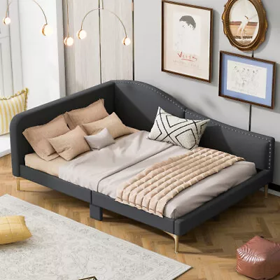 Twin Full Size Upholstered Daybed With Headboard & Armrest Linen Sofa Bed Frames • $299.99