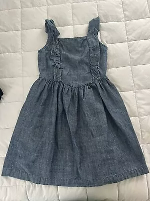 Hanna Andersson Blue Denim Ruffle Sleeveless Dress Jumper 140/ Size 10 • $0.99