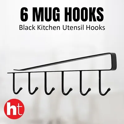 BOOC 6 Mug Hooks Black Under Cabinet Mug Hanger Kitchen Utensil Hooks • $14.95