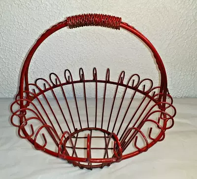 Antique Vintage Red Metal Wire Egg Basket Gathering Farmhouse Country Decor • $20