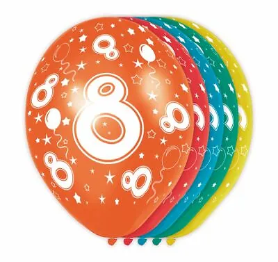 5 X Number 8 Latex Balloons Age 8th Birthday - Assorted Colours 30cm (12 ) • £4.79