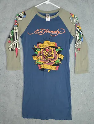 Vintage Ed Hardy Womens XS Shirt Dress One I Love Christian Audigier 100% Cotton • $57.95