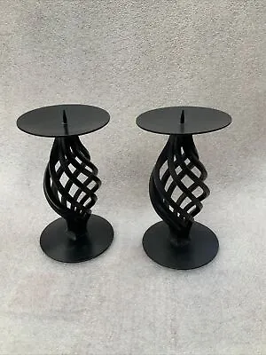 Pair Of Twisted Stem Pillar Candle Holders With A Black Finish 6.5”tall • £12.99