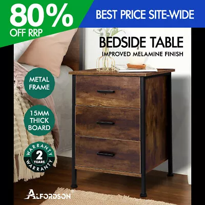 ALFORDSON Bedside Table Retro Wooden Nightstand Vintage Storage Side Cabinet • $86.95