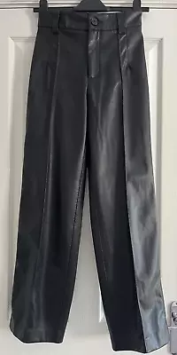 Zara Black Faux Leather Trousers Women's/Ladies  Size EUR XS (Altered Waist/leg) • £9.99