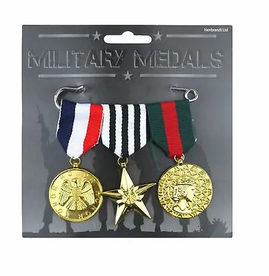 MILITARY MEDALS PACK X3 Piece Plastic Medal Fancy Dress Replica Kids Toy Costume • £4.04