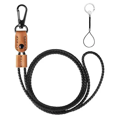 Durable Braided PU Leather Neck Lanyard With Key Chain For Keys ID Badge Holder • £4.08