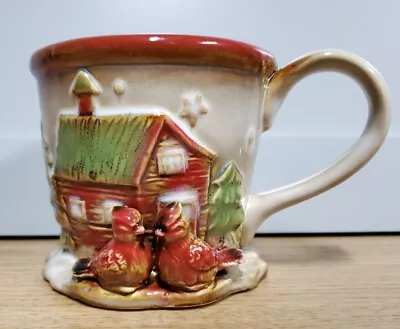 Rustic Vintage Log Cabin W/ Cardinals 3D RARE Coffee Tea Mug  • $10