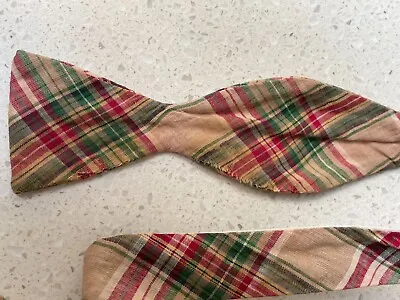 Indian Madras Plaid 100% Cotton Bow Tie - Red Green Beige • $24.90