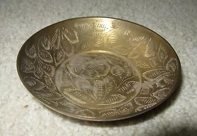 Vintage Sarna 61T Brass Shallow Cup Small Bowl Dish Etched Solid Old Metal India • $9.99