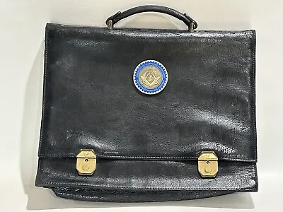 Vintage Free Mason TEXIER Black Leather Briefcase Attaché Messenger Bag • $63.19