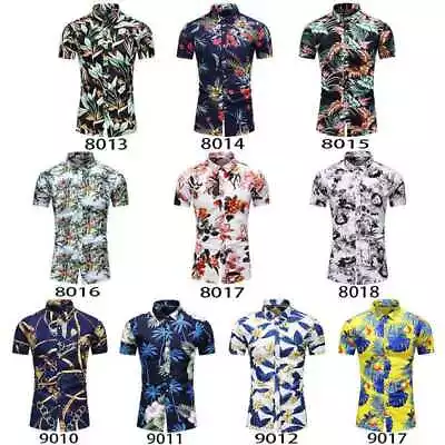 Mens Short Sleeve Palm Tree Hawaii Shirts Summer Beach Floral T Shirt Beach Top • £17.09