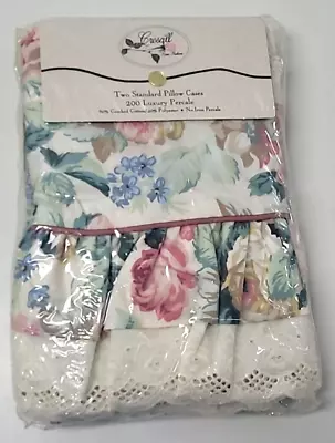 NIP - Vintage Croscill CHARTWELL Standard Ruffled Floral Pillowcases Set Of 2 • $34.99