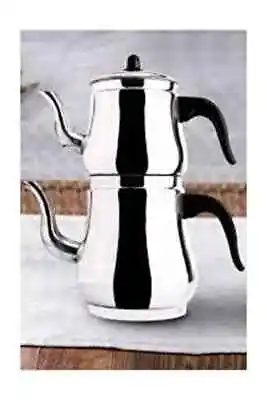 Turkish TEA POT TRADITIONAL METAL CLASSIC CATERING SILVER BLACK HANDLE • £9.99