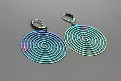 Holographic Tree Chameleon Earrings Fun Festival Novelty Gift Metal Rainbow • £2.99