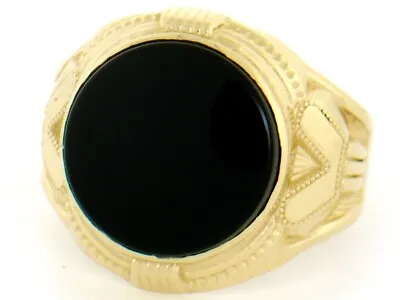 10k Or 14k Solid Yellow Gold 14mm Round Onyx Mens Ring • $479.99