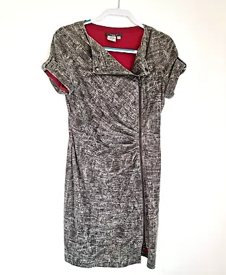 Maggy L Women's Dress Size 10 Gray Pink Lined Short Sleeve Zipper Close • $19.99