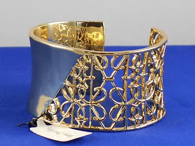 Vera Bradley Polished Goldtone SIGNATURE WIDE CUFF VB Openwork Bracelet $48 • $17.99