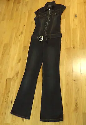 Vtg HI JEANS One Piece Jumpsuit Zip Up Biker Style Belted Black Sz M • $26.99