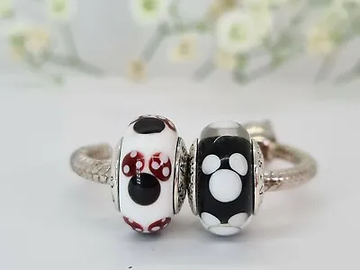 AUTHENTIC PANDORA DISNEY MINNIE And Mickey Mouse  MURANO GLASS CHARM  791634 • $25.99