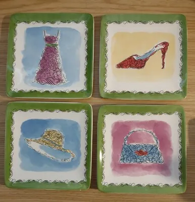 4 Dolomite Dessert Appetizer Square Ceramic Plates Pier 1 Imports Shoe Hat Purse • $14.50