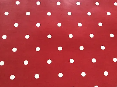 Oilcloth Fabric PVC Coated Cherry Red Spot Design Matt Coated Per Meter • £14.50