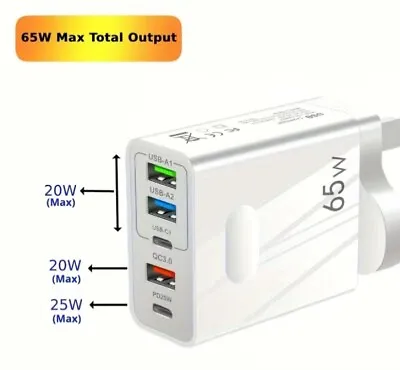 65W Quick Charge QC3.0 USB & PD 33W Fast UK Plug Wall Charger Up To 3x Faster • £7.99