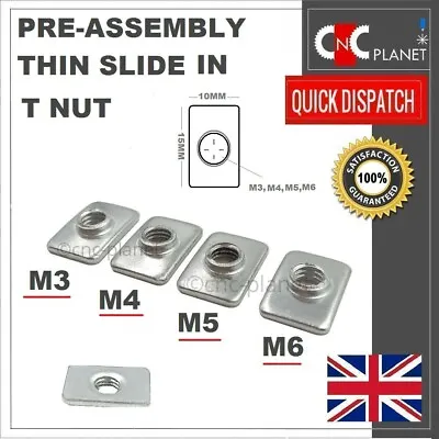 M3 M4 M5 M6 Sliding T Nut Thin Pre Assembly Aluminium Extrusion Profile T V-slot • £1.28