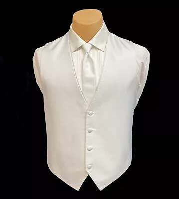 Men's Flow Formals Pure White Tuxedo Vest & Tie Mason Wedding Prom Groom • $17.95