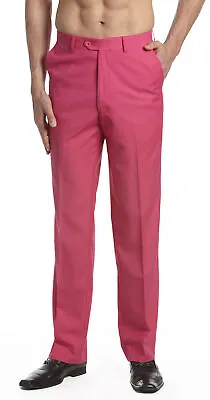 CONCITOR Men's Dress Pants Trousers Flat Front Slacks Solid HOT PINK Color • $48.95