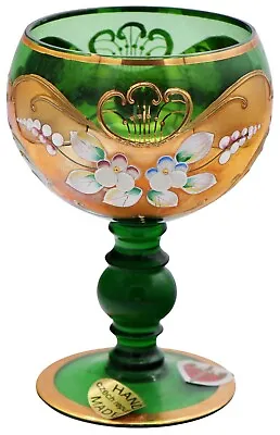 Vintage Green And Gold Bohemian Crystal Wine Glass Handmade In Czech Republic • $34.99