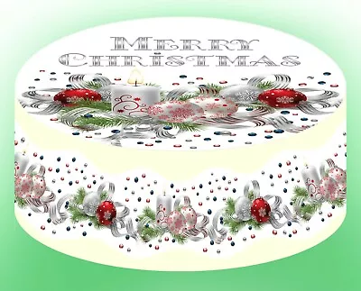 XVII. Pre-cut Edible Merry Christmas Wavy Icing Cake Ribbon Decoration Topper • £4.39